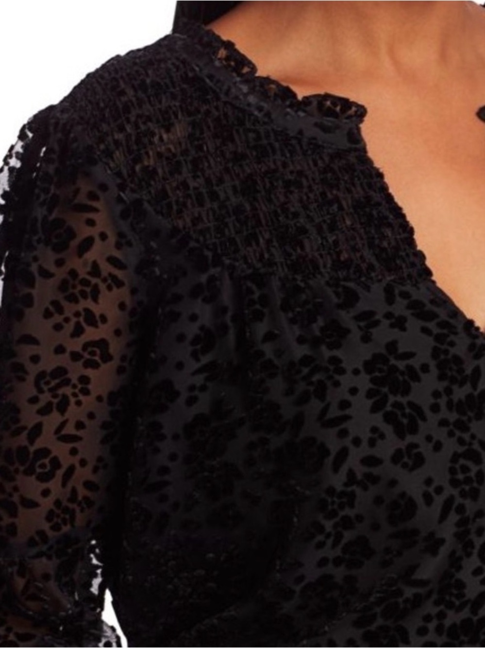NWT!! #665 PARKER Black Floral Velvet Burnout V-Neck Sheer Sleeve Blouse - Picture 2 of 10